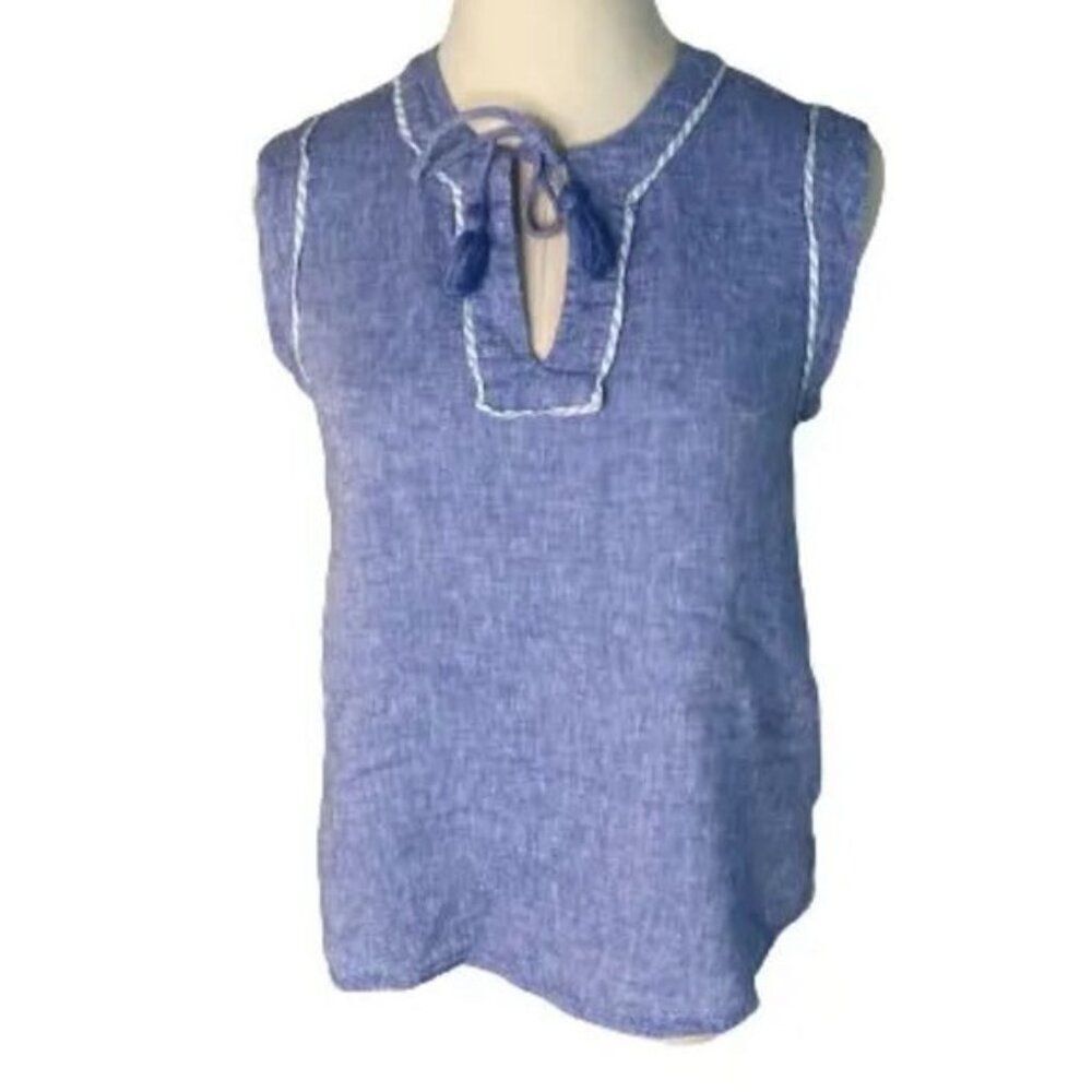 Vineyard Vines Linen Sleeveless Top Shirt Blouse Blue XXS